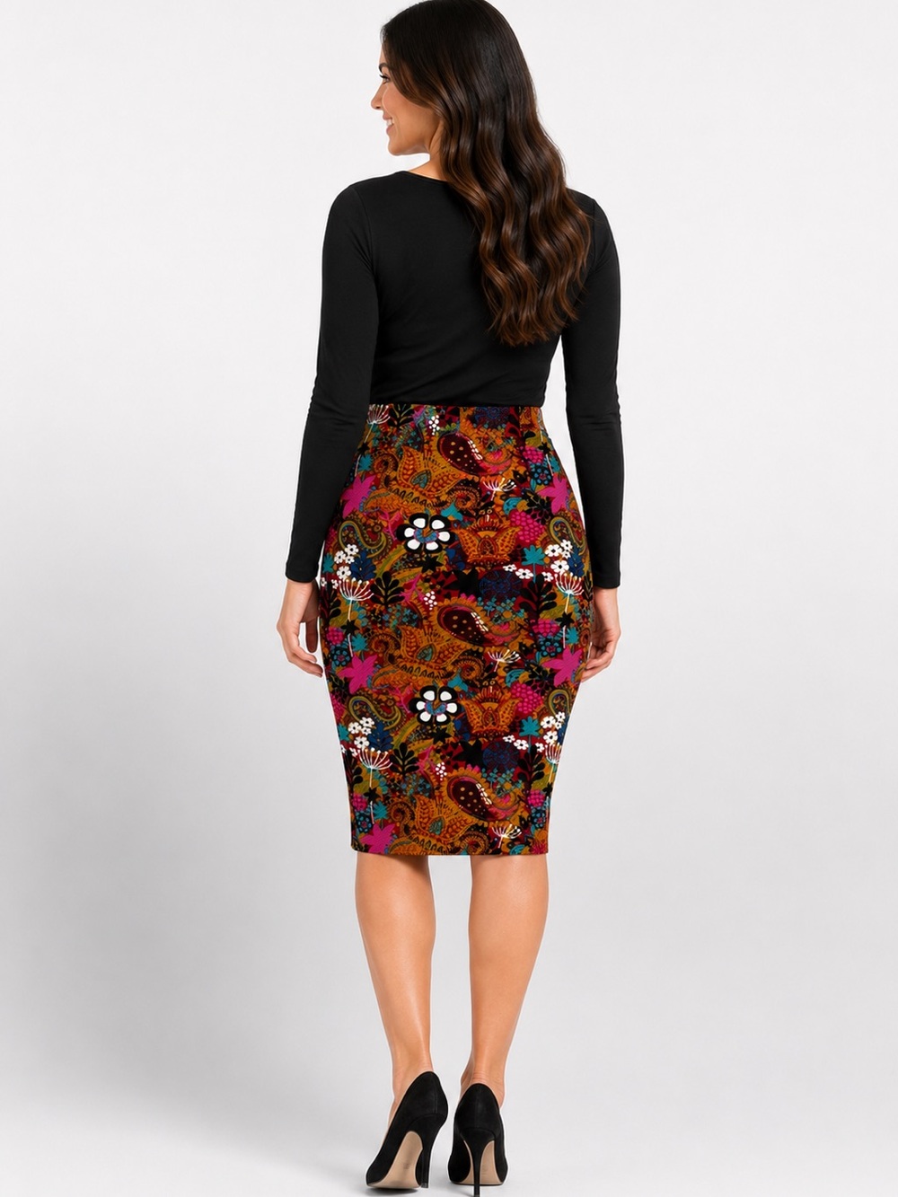 LuLaRoe Cassie Pencil Skirt Large Floral Paisley Multicolor Stretch - Picture 2 of 11